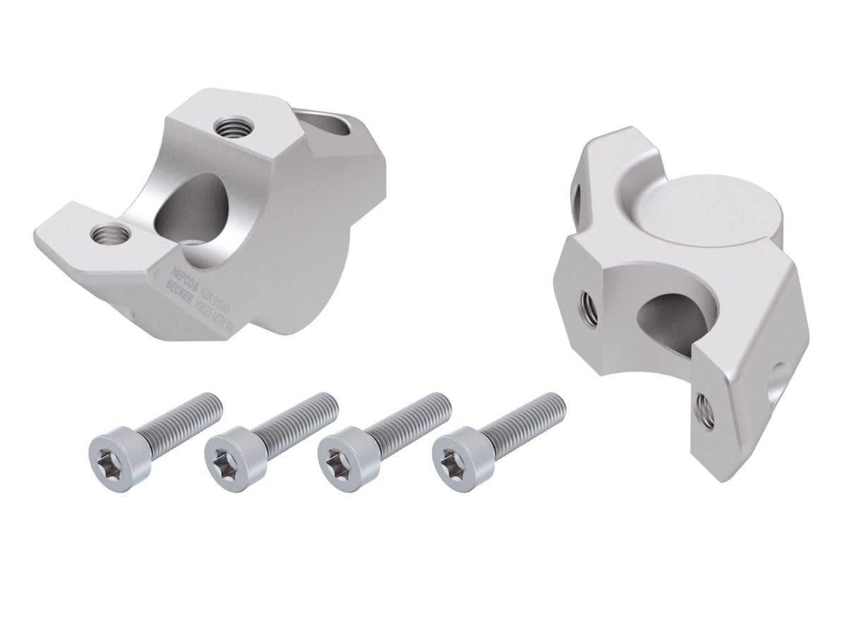 Hepco & Becker Handlebar riser with offset 30 mm high, 25 mm back, silver for BMW F 900 GS Adventure (2024-)