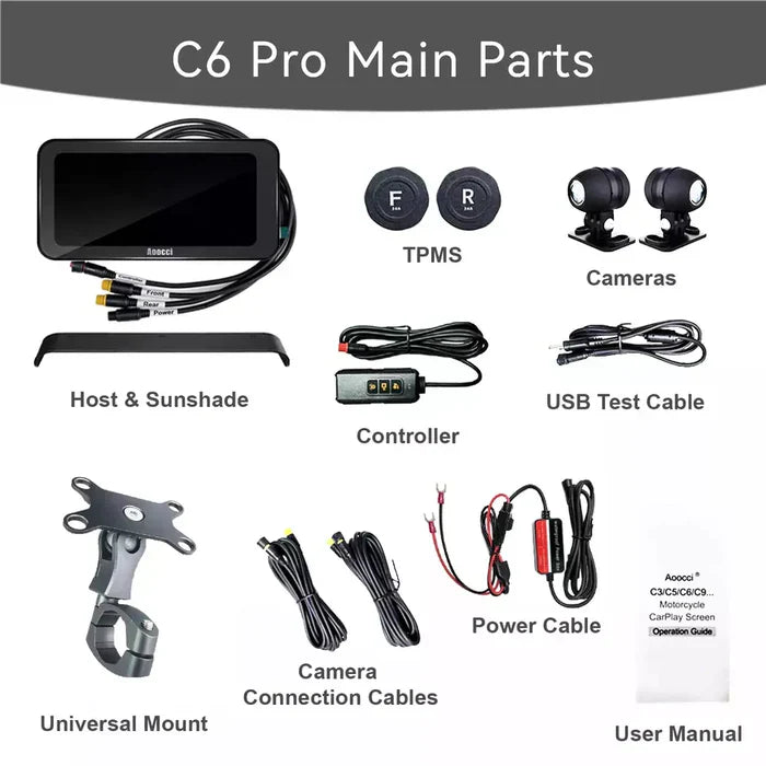 Aoocci C6 Pro 6.25" - Display / F&R Camera / Wireless CarPlay / TPMS / Bluetooth / Remote