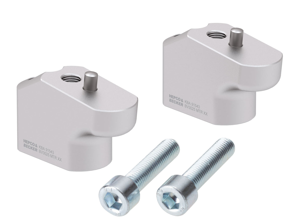 Hepco & Becker Handlebar riser with offset 30 mm high, 25 mm back, silver for Triumph Tiger 900 Rally / GT / Pro (2020-2023)