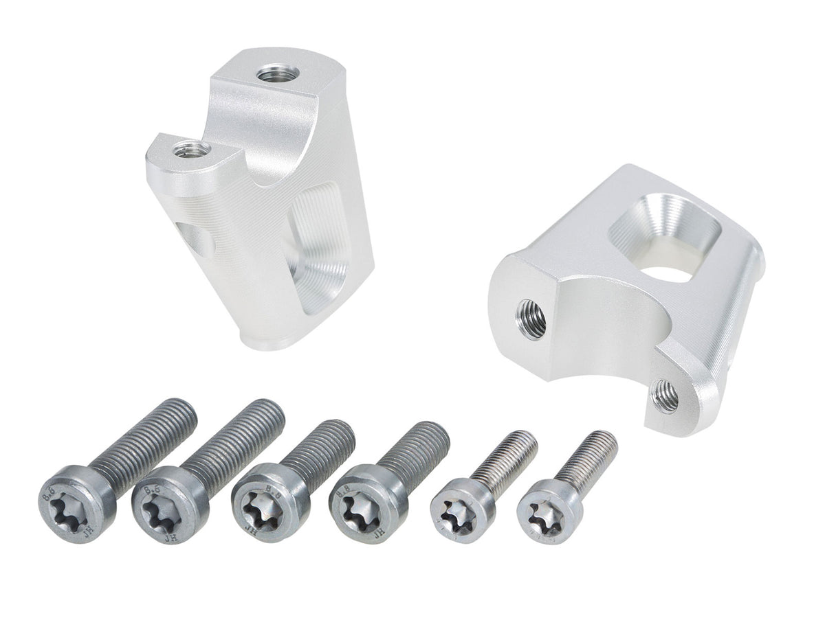 Hepco & Becker Handlebar riser with offset 25 mm high, 23 mm back, silver for BMW R nineT Pure (2017-2023)