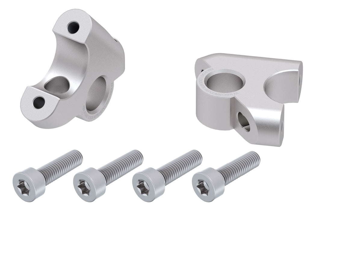 Hepco & Becker Handlebar riser with offset 30 mm high, 24 mm back, silver for BMW R 1250 RT (2021-)