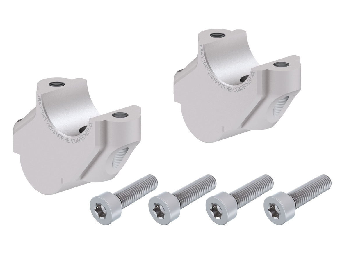 Hepco & Becker Handlebar riser with offset 30 mm high, 15 mm back, silver for BMW F 800 GS (2008-2018)