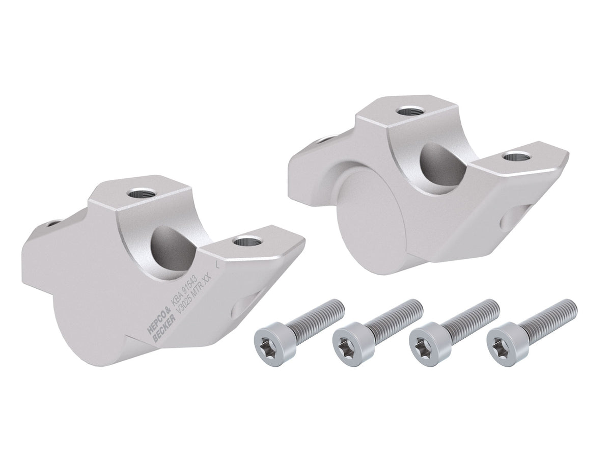 Hepco & Becker Handlebar riser with offset 30 mm high, 25 mm back, silver for BMW F 900 R (2025-)