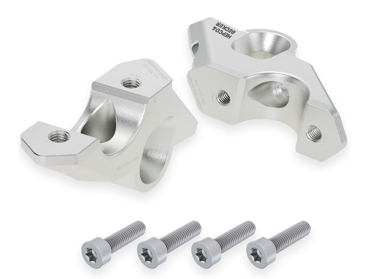 Hepco & Becker Handlebar riser with offset 30 mm high, 33 mm back, silver for BMW R 1300 RT (2025-)