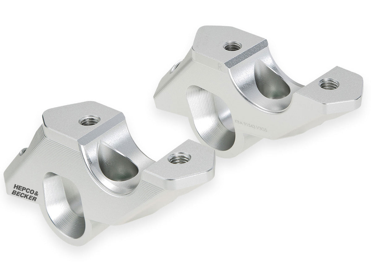 Hepco & Becker Handlebar riser with offset 30 mm high, 33 mm back, silver for BMW R 1300 GS (2023-)