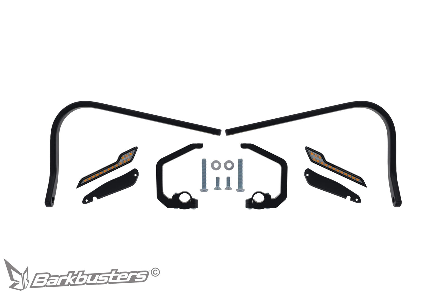Barkbusters Hardware kit - Two Point Mount:
BMW R 1300 GS Models with Amber Light in OEM Handguard (2024-) Powder Coated BLACK (Including LED Sequential Indicators)