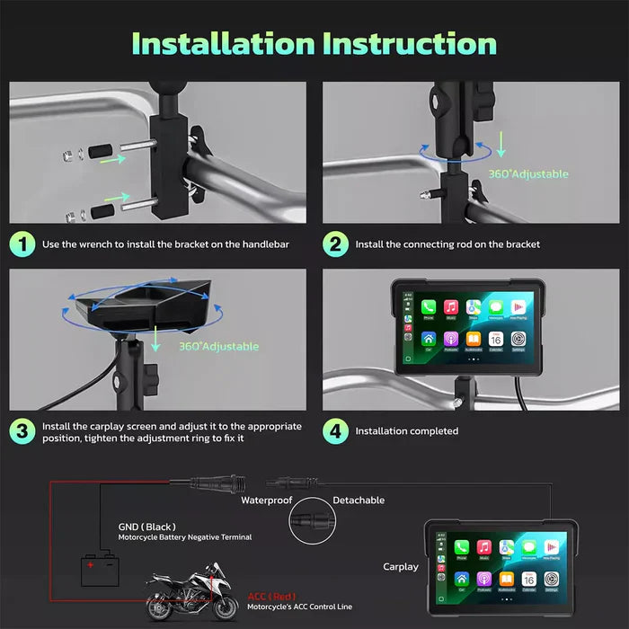 Aoocci C7 - 7" HD Screen for Motorcycle CarPlay & Android Auto