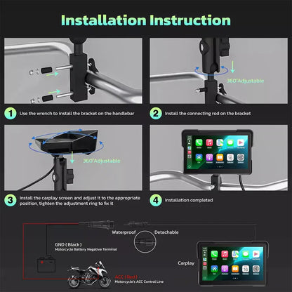 Aoocci C7 - 7" HD Screen for Motorcycle CarPlay & Android Auto