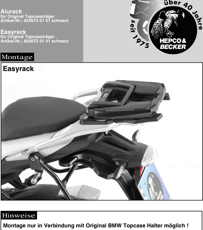 Hepco & Becker Easyrack topcasecarrier black for BMW S 1000 XR (2015-2019)