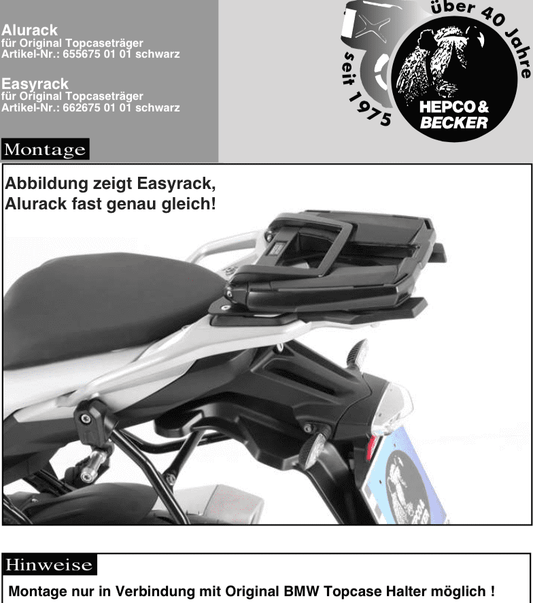 Hepco & Becker Alurack top case carrier black for combination with original rear rack for BMW S 1000 XR (2015-2019)