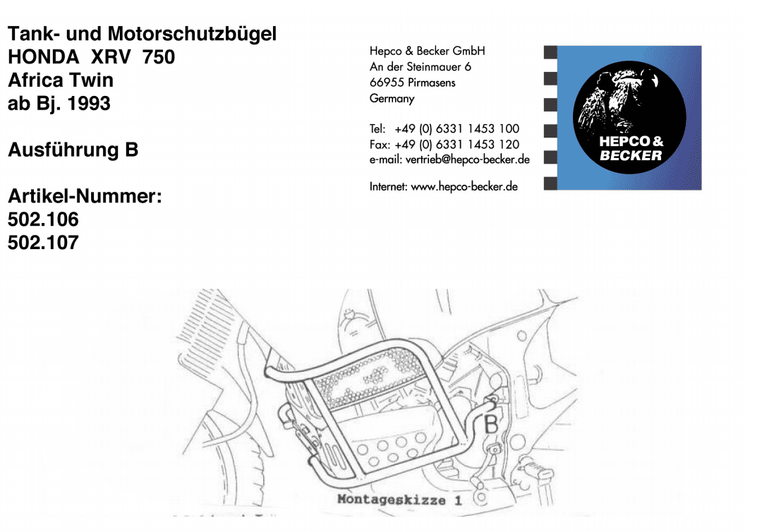 Hepco & Becker Tankguard white for Honda XRV 750 Africa Twin (1993-2003)